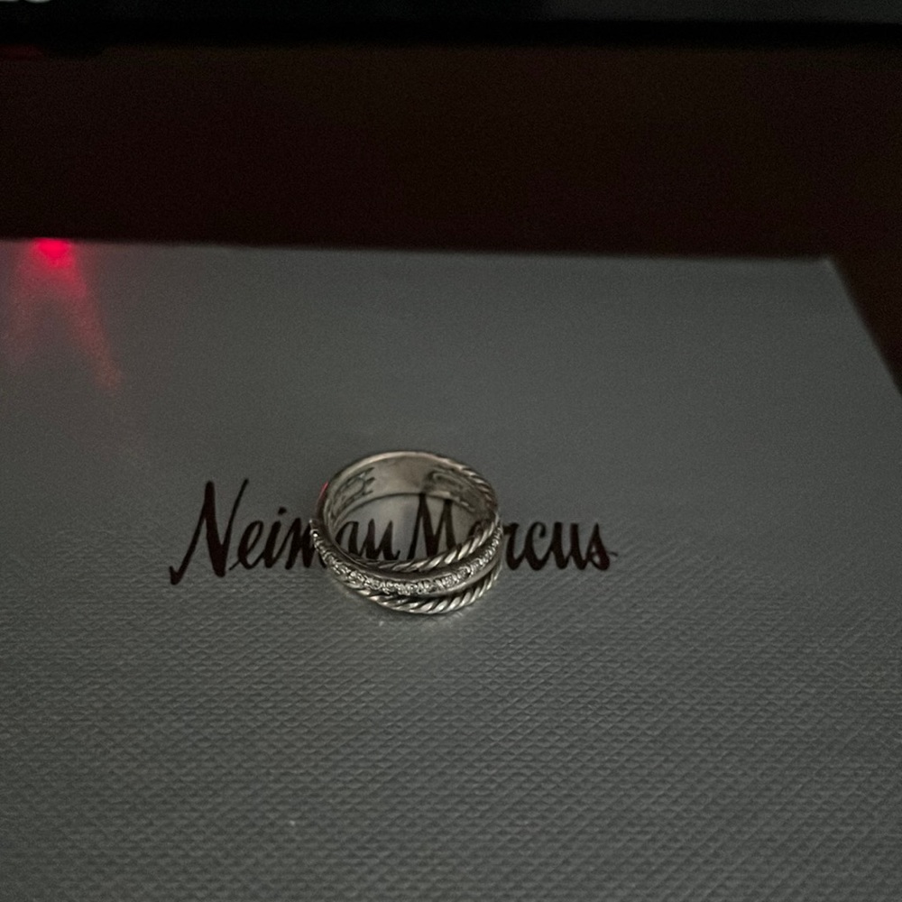 David Yurman Diamond & 925 Silver Crossover Ring